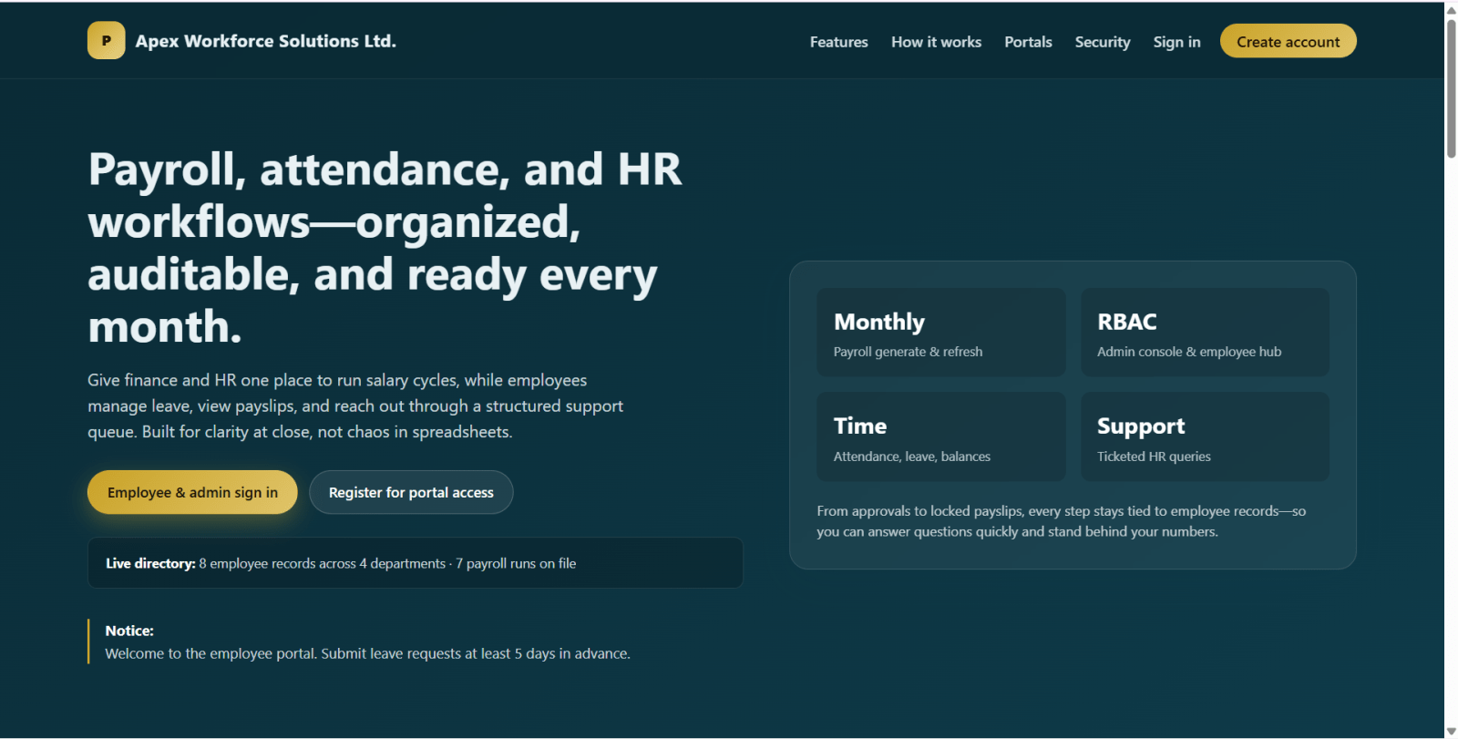 Payroll Management System in PHP and MySQL zoomed preview