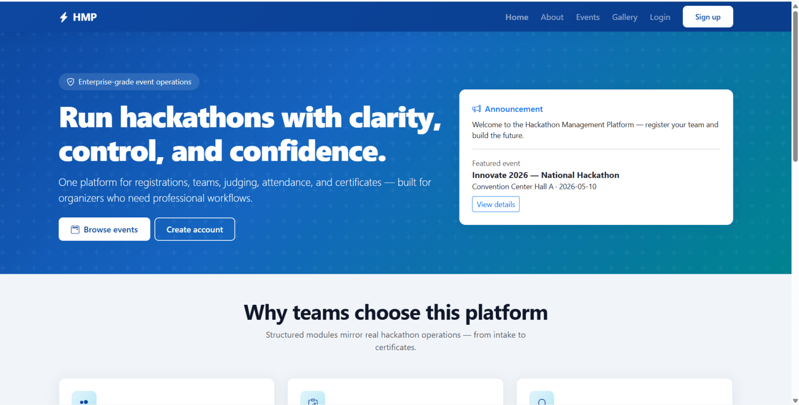 Hackathon Management Platform using PHP and MySQL zoomed preview