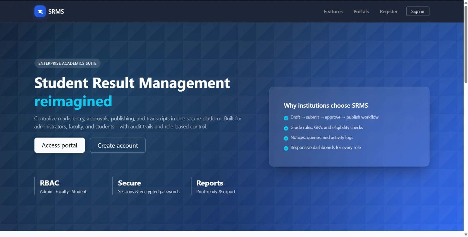 Student Result Management system Final Year PHP Project zoomed preview