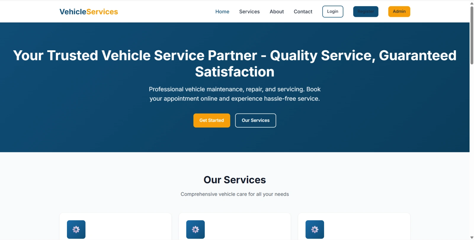 Vehicle Services Management System Final Year PHP Project zoomed preview