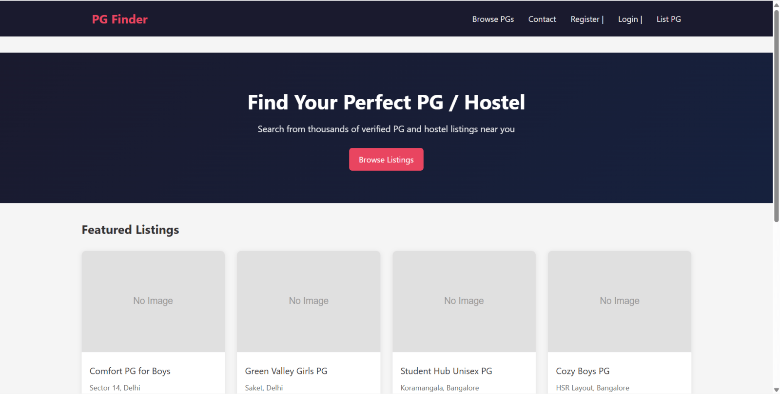 PG Hostel Finder Final Year PHP Project zoomed preview
