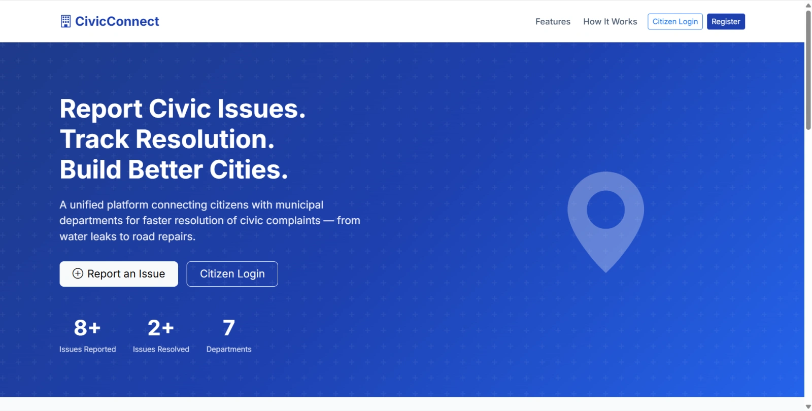 Civic Issue Reporting Portal Final Year PHP Project zoomed preview
