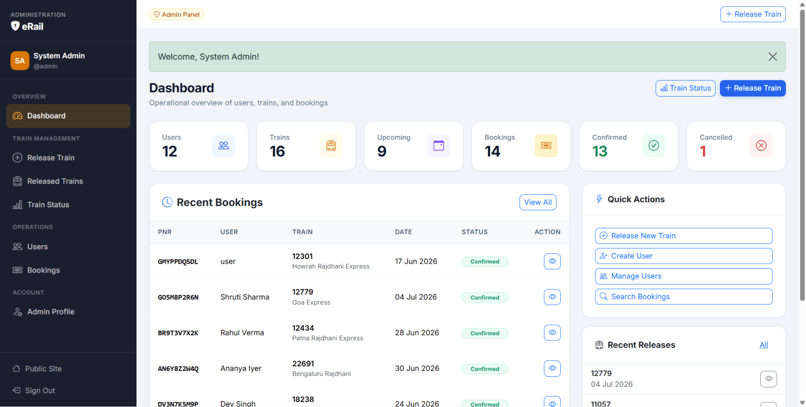 Online Railway Reservation System Final Year PHP Project zoomed preview