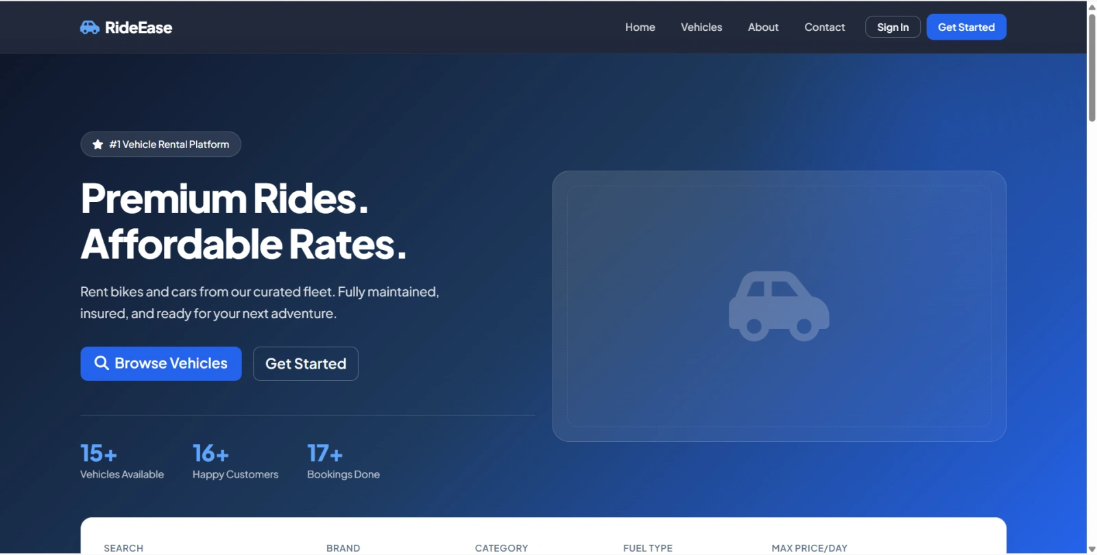 Bike and Car Rental System Final Year PHP Project zoomed preview