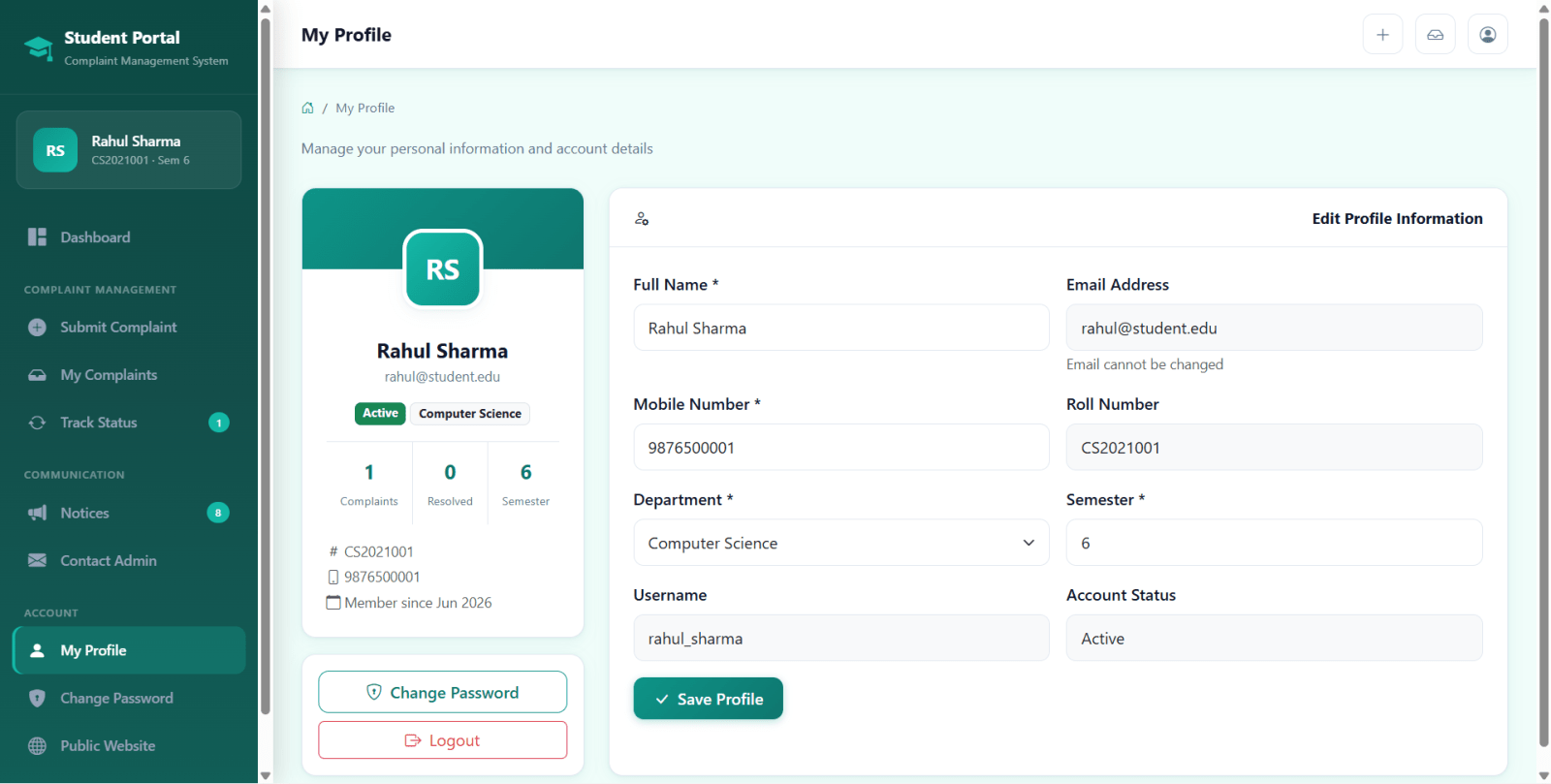 Complaint Management System Final Year PHP Project zoomed preview