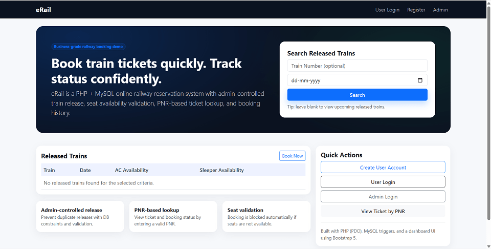eRail - An online railway reservation system preview