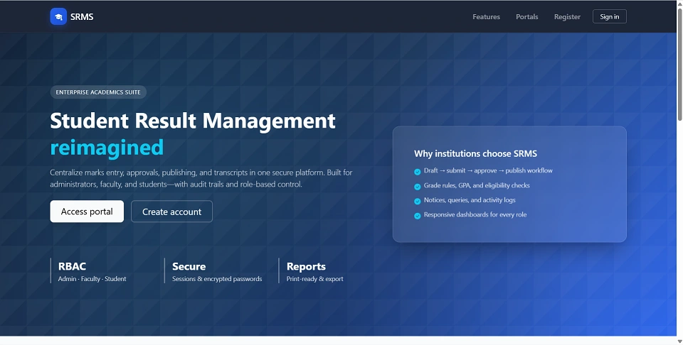 Student Result Management system Final Year PHP Project preview