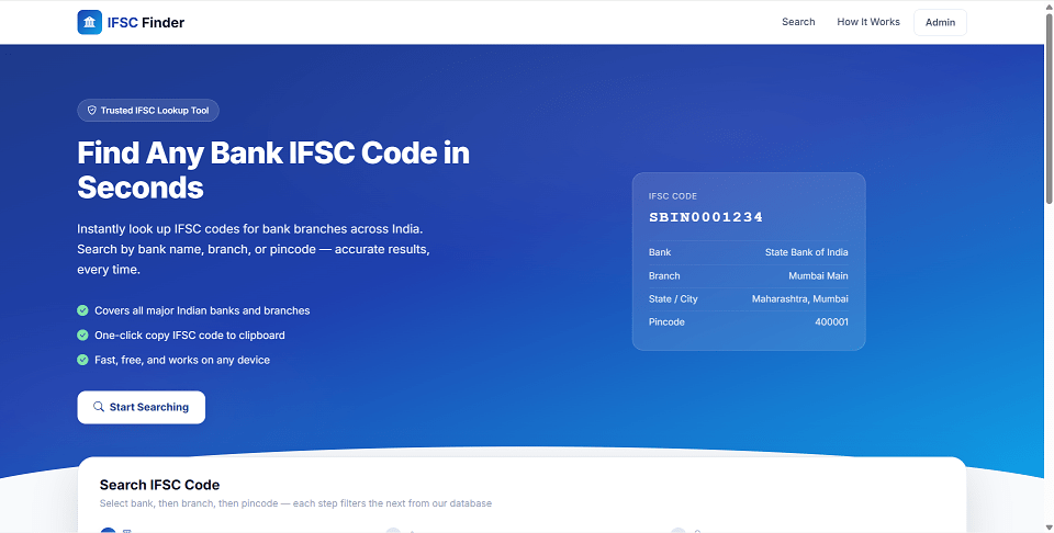 IFSC Code Finder Final Year Project preview