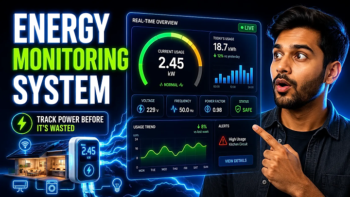 Energy Monitoring System Project using IoT &amp; ESP32 blog cover image