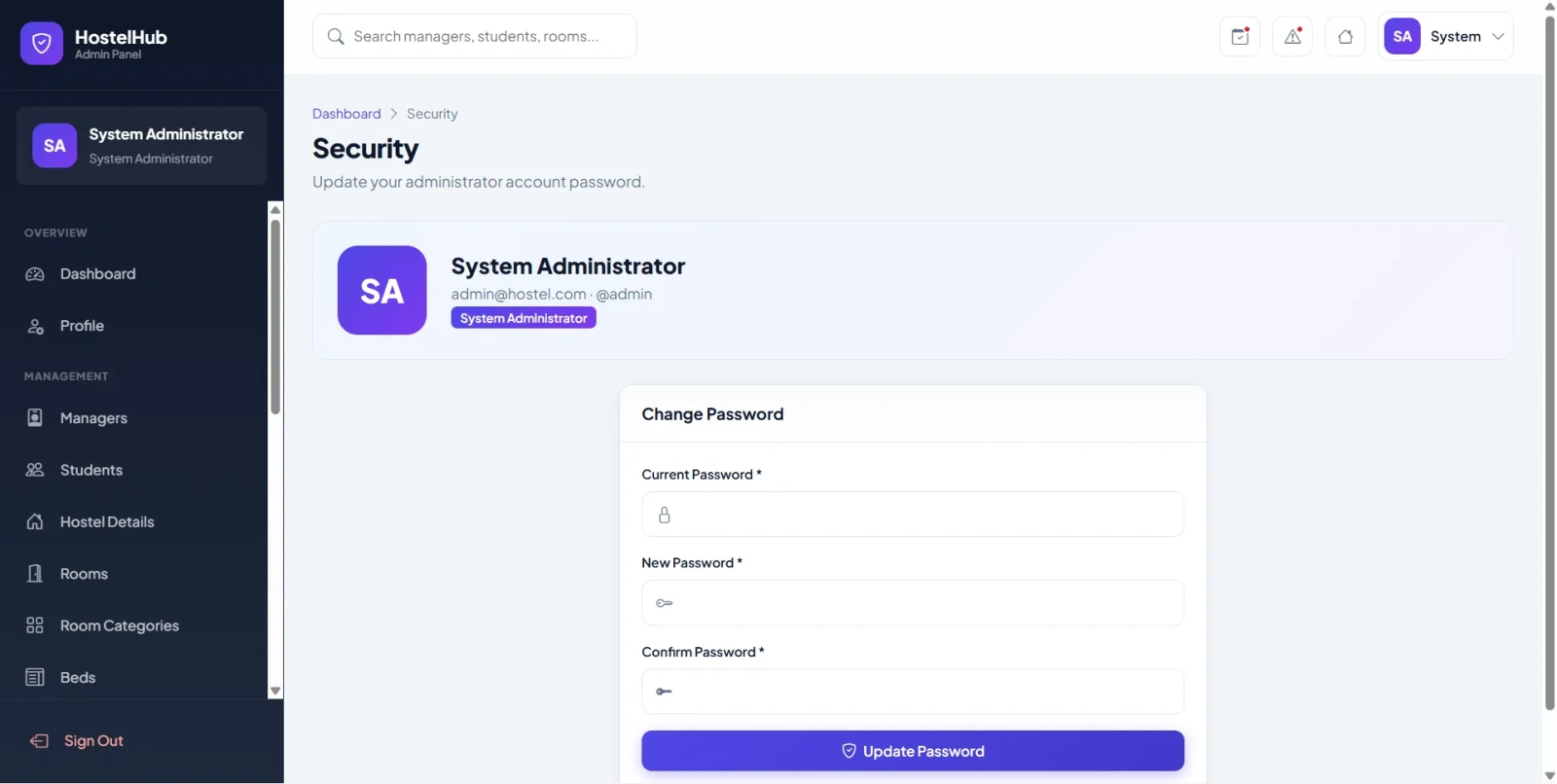 Hostel Management System zoomed preview