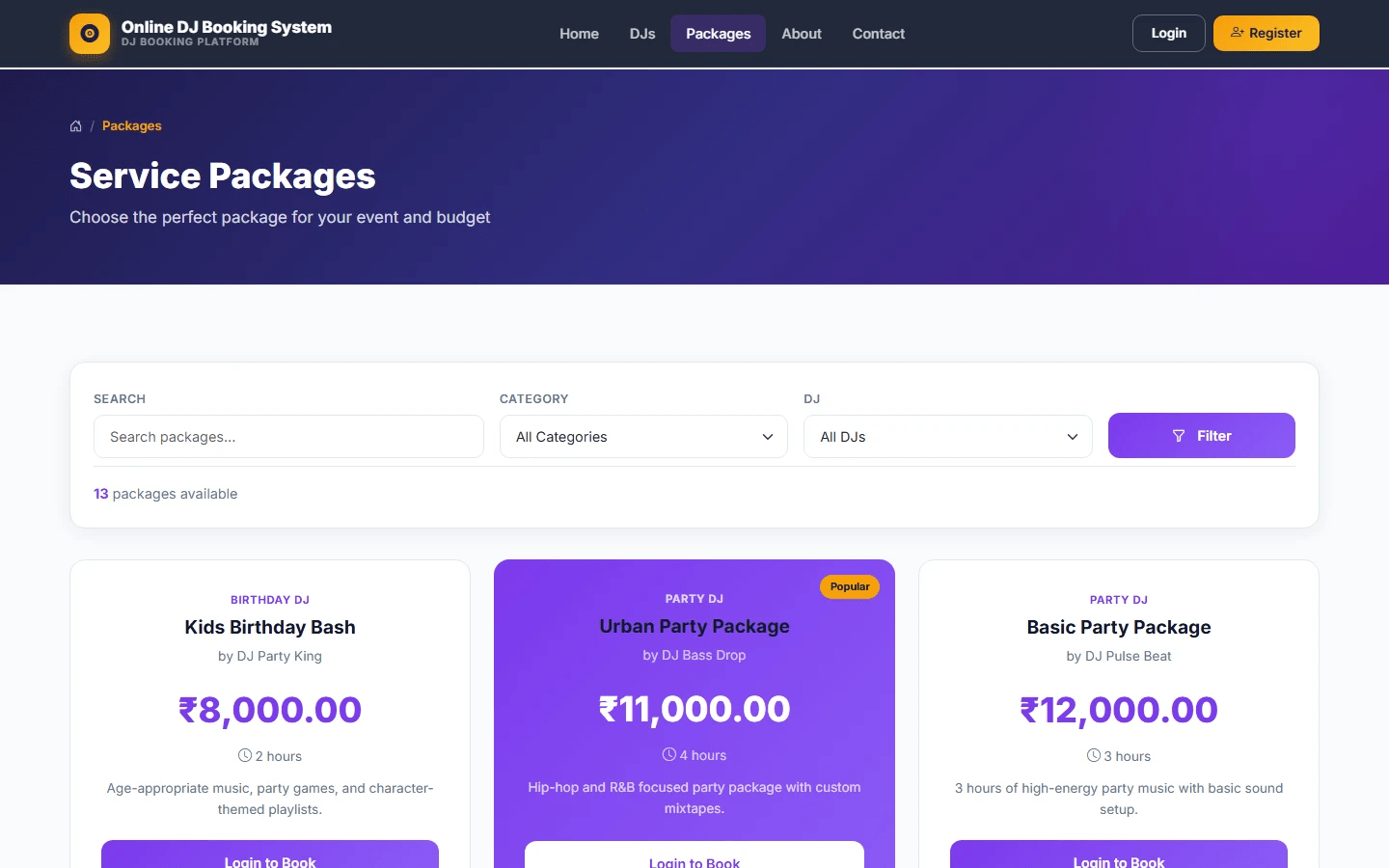 Online DJ Booking Management System Final Year PHP Project zoomed preview