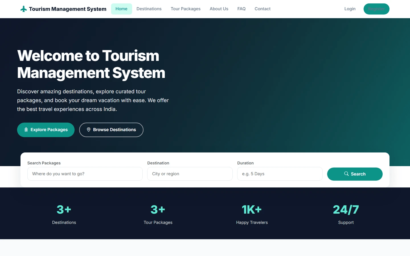 Tourism Management System zoomed preview